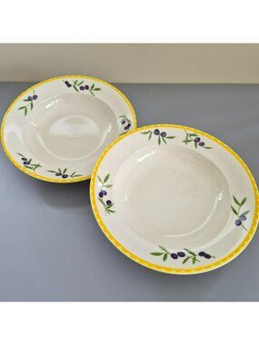 Studio Nova Olive Branch Large Rim Soup Bowl Set of 2, Mediterranean Dishes
